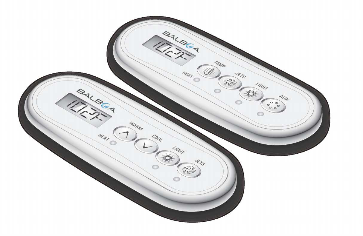 Balboa TP200 bedieningspaneel met LCD-display en TEMP- en LIGHT-knoppen