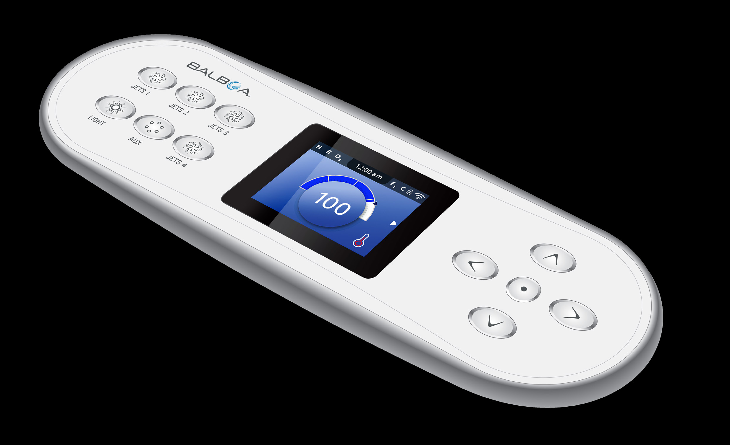 Balboa TP700-bedieningspaneel met touchscreen, jets- en lichtknoppen en navigatieknoppen