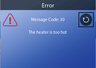 Meldingsscherm: Message Code 30, de verwarming is te heet