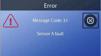 Meldingsscherm: Message Code 31, sensor A fault