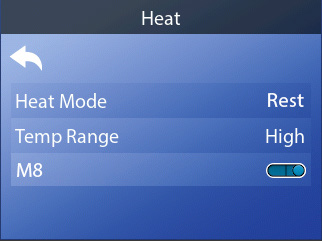 Heat-scherm met warmtemodus Ready, temperatuurbereik Hoog en M8
