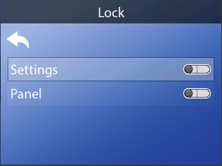 Lock-scherm met de schakelaars Settings en Panel