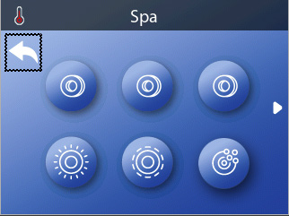 Spa-scherm met de iconen van zes spa-apparaten
