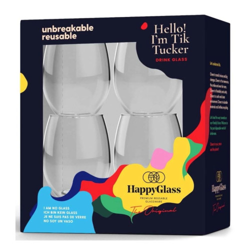 Kunststof water of wijnglazen van HappyGlass model Tik Tucker, set van 4 stuks Kunststof water of wijnglazen van HappyGlass model Tik Tucker, set van 4 stuks