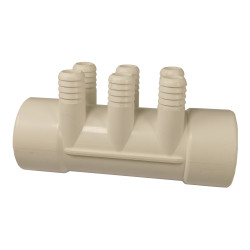 Spruitstuk, verdeler, Manifold 2 inch met 6 x 0,75 inch Spruitstuk, verdeler, Manifold 2 inch met 6 x 0,75 inch