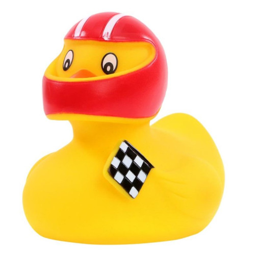 Rubber badeendje racer met helm Rubber badeendje racer met helm